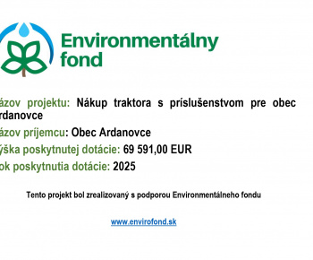 Aktuality / Nákup traktora s príslušenstvom pre Obec Ardanovce - foto